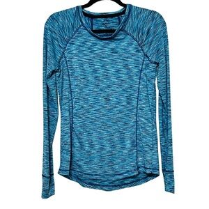 Ikonik Blue Space-Dye Long Sleeve Performance Quick-Dry Activewear Shirt Sz M